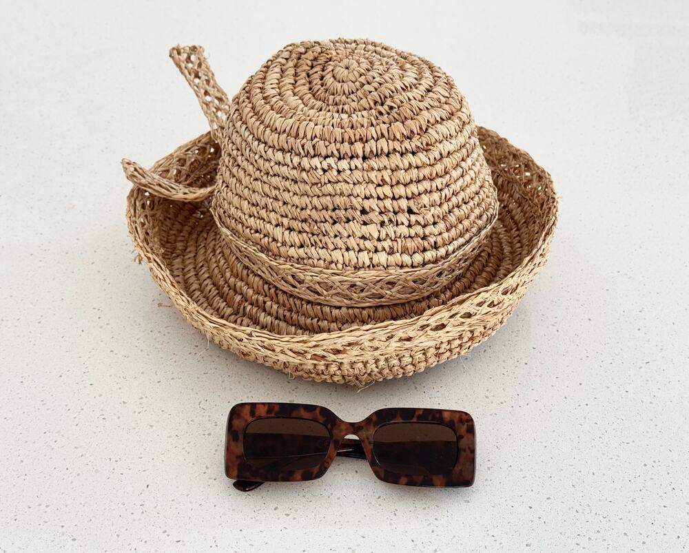 Gigi Burris Straw Cloche Hat Lattice | Made in USA | Includes Sunglasses